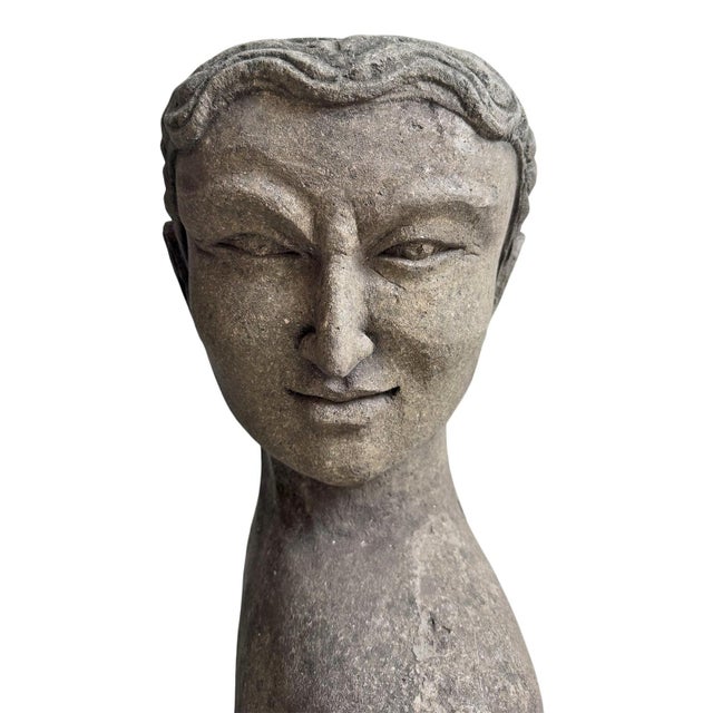 Gray Pair of Vintage Stone Garden Goddess Busts For Sale - Image 8 of 11
