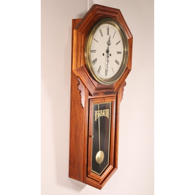 Regulator School House Pendulum Hanging Wall Clock Wood & Brass Chairish
