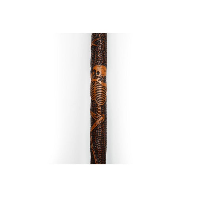 Early 20th Century Antique Carved Folk Art Walking Stick Cane, Skeletons & Octopus For Sale - Image 5 of 13