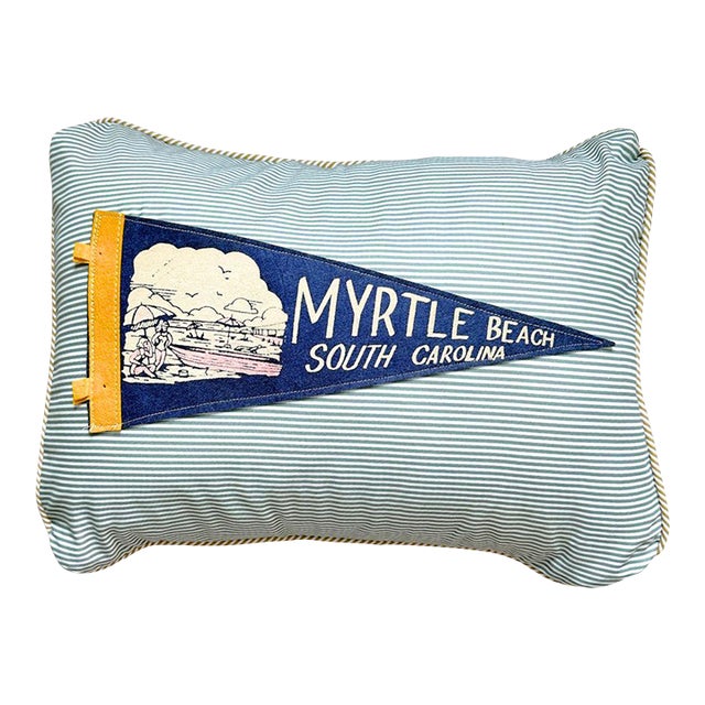 South Carolina Myrtle Beach Vintage Pennant on New Woven Throw Pillow For Sale