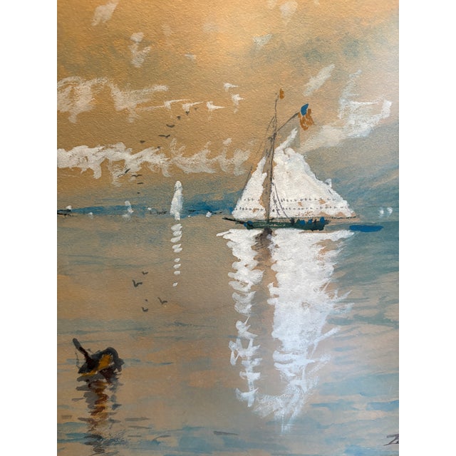 1900 - 1909 Matched Pair of 1909 Watercolors by Edmund Darch Lewis (1835–1910) | Hudson River School Artist's Seascapes For Sale - Image 5 of 12