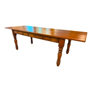 Custom English Pine Rustic Farmhouse Dining Table With Two Drawers, Circa 1980 For Sale