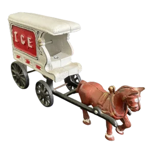 Vintage Cast Iron Horse Drawn Ice Wagon Toy