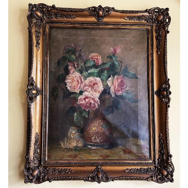 B. Vermorgken, Roses in a Vase, 1800s, Oil Painting For Sale - Image 3 of 13