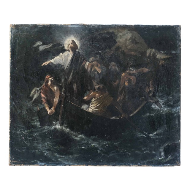 Louis Eugène Baille, Christ, Miracle, Fish, Tiberiad, Sea, People, 1888, Oil on Canvas For Sale