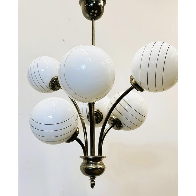 Hollywood Regency Opaline Chandelier with Gold Stripes from Massive, Belgium, 1980s For Sale - Image 6 of 13