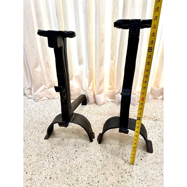 Metal Massive Pair of Wrought Iron 18th Century Fire Dogs/ Andirons For Sale - Image 7 of 12