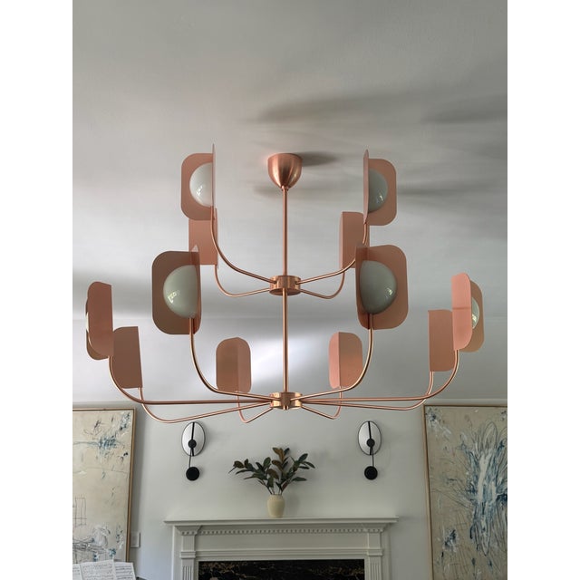 Mid-Century Modern Mid-Century Modern Copper Finish Iron Leaf Chandelier Led Lights Matteo Zorzenoni For Sale - Image 3 of 5