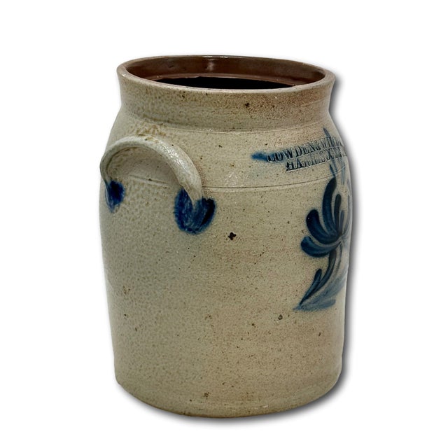 Small 1 Gallon Size Blue Decorated Antique American Stoneware Butter Churn Crock by Cowden & Wilcox Harrisburg Pennsylvania For Sale - Image 4 of 18