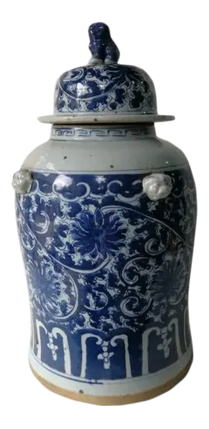 Oriental Blue and White Decorative Porcelain Ginger Jar