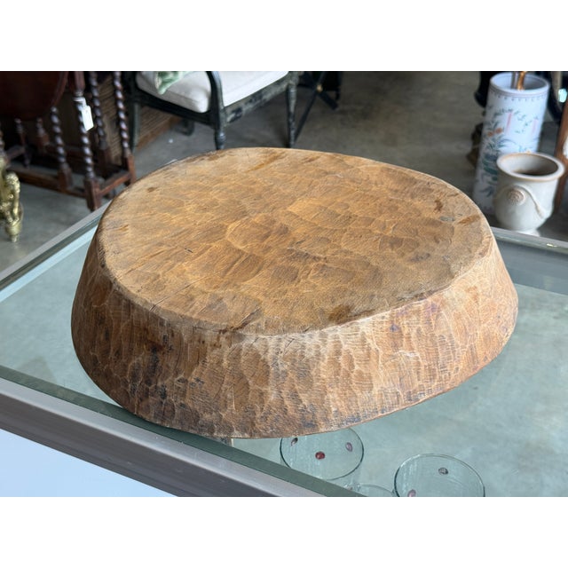 Vintage Rustic Wooden Primitive Dough Bowl For Sale - Image 4 of 8