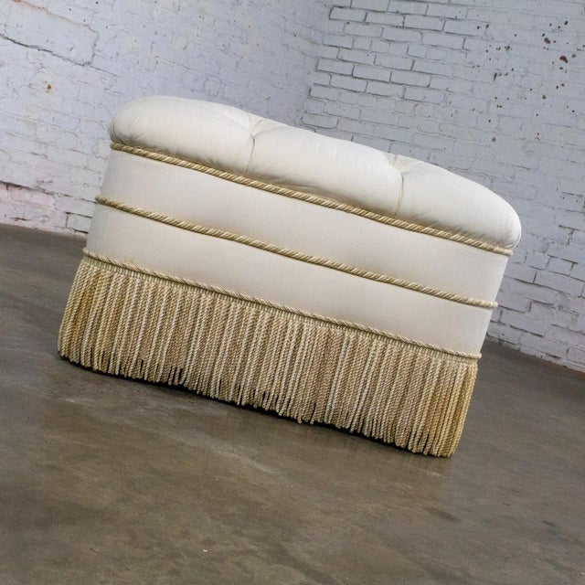 Late 20th Century Traditional Large Ottoman Ecru Upholstered Pillow Top With Bullion Fringe For Sale - Image 12 of 18