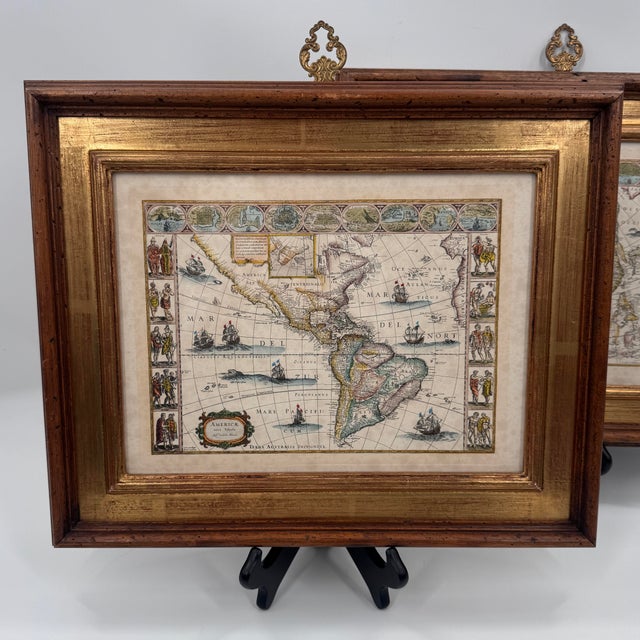 Pair of Italian Framed Antique Style Maps by Ethan Allen For Sale - Image 4 of 12