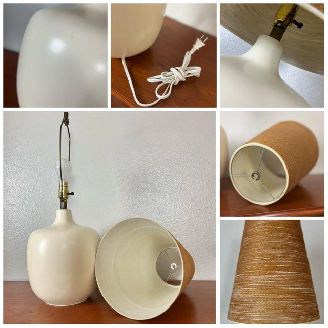 Large Ceramic Table Lamp With Original Fiberglass Shade | by Lotte and Gunnar Bostlund For Sale - Image 12 of 12