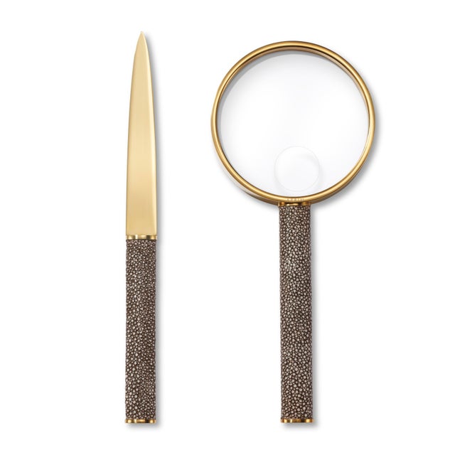 AERIN AERIN Faux Shagreen Magnifying Glass & Letter Opener, Chocolate For Sale - Image 4 of 4