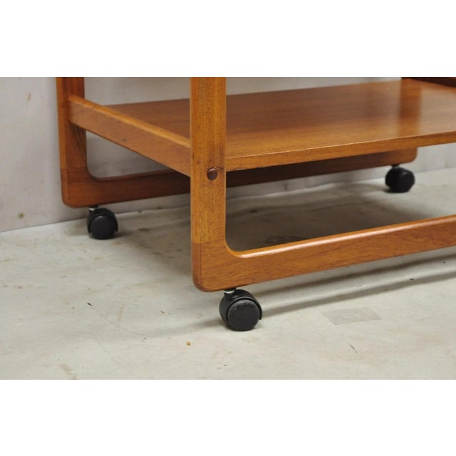 Vintage Mid Century Danish Modern Teak Wood 2 Tier Rolling Bar Cart Side Table For Sale - Image 12 of 12