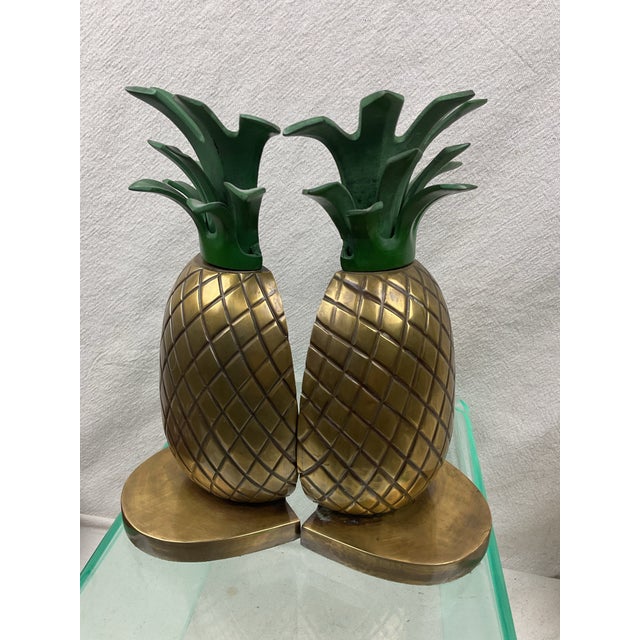 Mid-Century Modern 1990s Pair of Solid Brass Pineapple Book Ends For Sale - Image 3 of 8