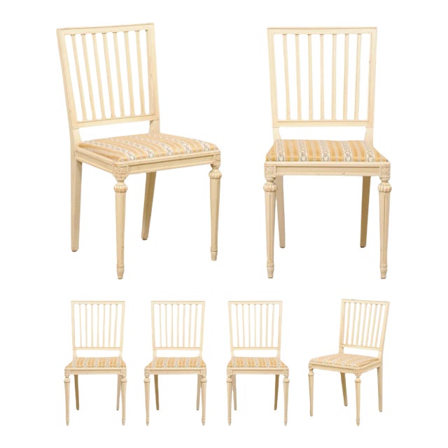 Mid 20th Century Swedish Side Chairs, Cream Finish - Set of 6 For Sale
