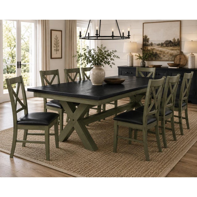 Early 21st Century Architectural Transitional Extension Dining Set in Old Chapel Sagewood Green™ & Onyx Black™ For Sale - Image 5 of 6