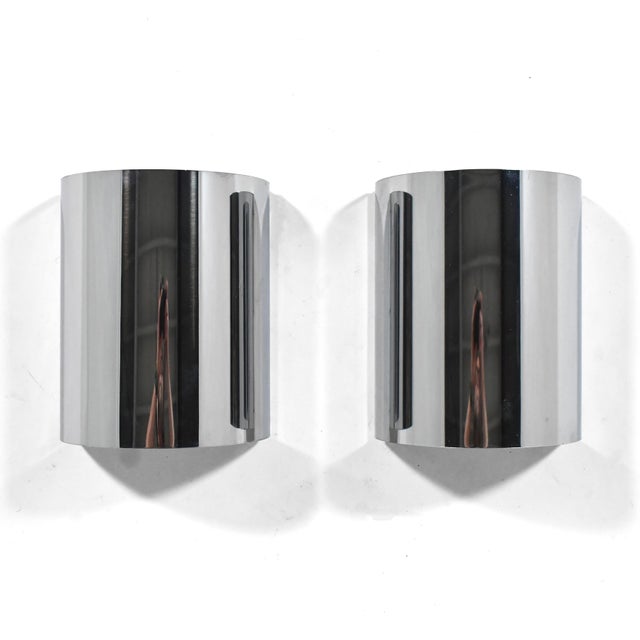 Mid-Century Modern Minimalist Pair of Chrome Wall Sconces in the Manner of Jere For Sale - Image 3 of 6
