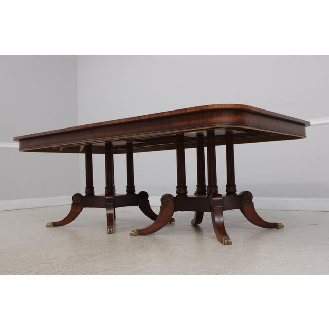 1990s Henredon Mahogany Double Pedestal Inlaid Dining Table For Sale - Image 5 of 17
