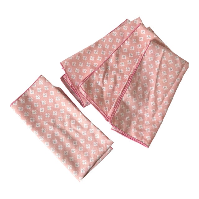 Vintage Pink Floral Cotton Napkins – Set of 4, Cottagecore Table Linens For Sale