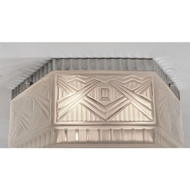 1930s Georges Leleu French Art Deco Geometric Glass Flush Mount - 2 Available For Sale - Image 9 of 14