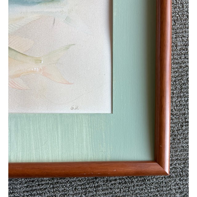 Midcentury Fish Watercolor, Signed, Matted and Framed For Sale - Image 4 of 6