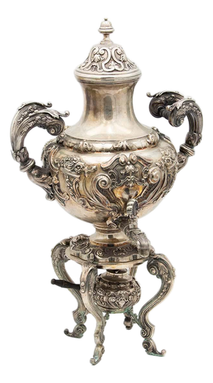 Engraved Silver Samovar and Legs