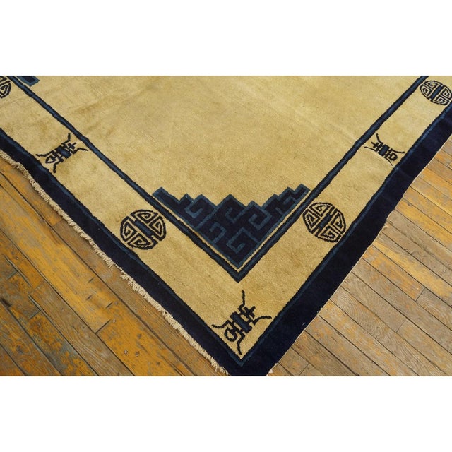 Beige 1920s Beige Field Classic Greek Key Antique Chinese Peking Room Size Wool Rug For Sale - Image 8 of 10