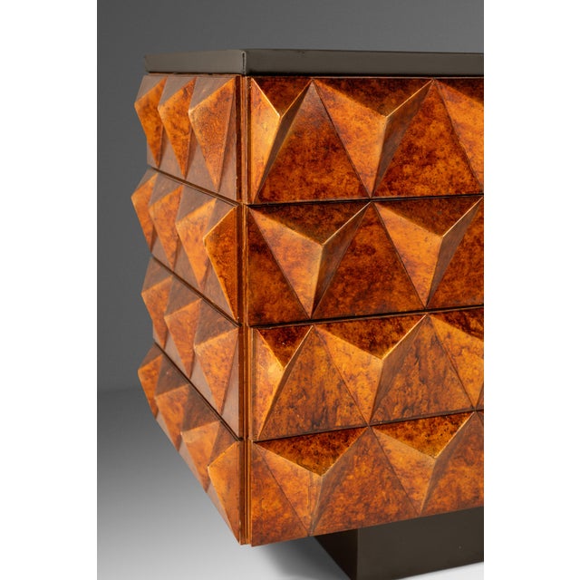 Rare Brutalist Space Age Sculptural Diamond Faced 8-Drawer Dresser / Sideboard W/ Leather Top, Italy, C. 1970s For Sale - Image 13 of 16