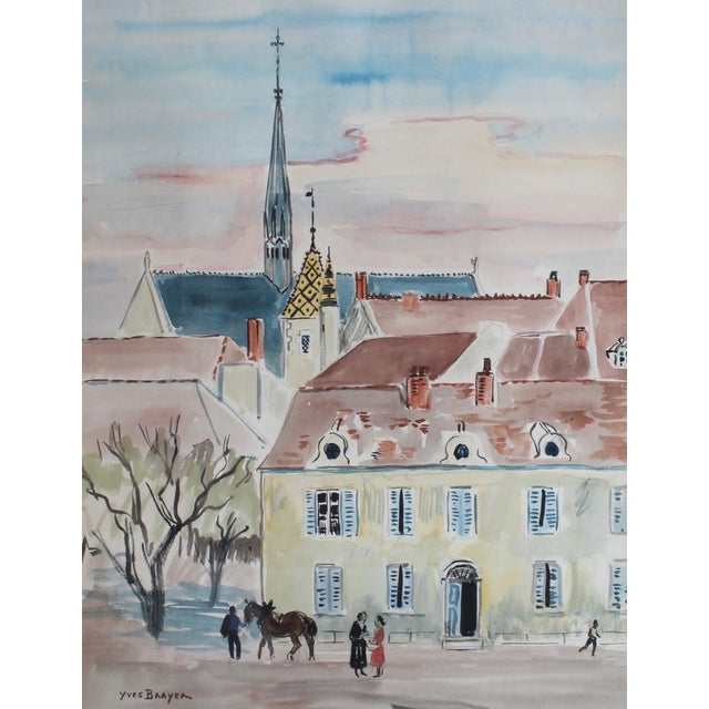 A street in beaune', watercolour on woven art paper, by yves brayer (1961). This painting is a wine lover's delight....