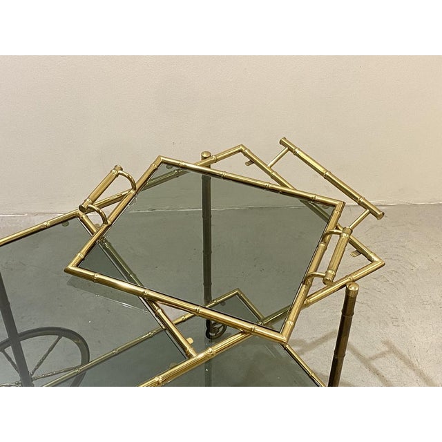 Black Faux Bamboo & Brass Bar Trolley from Maison Bagues, 1970s For Sale - Image 8 of 16