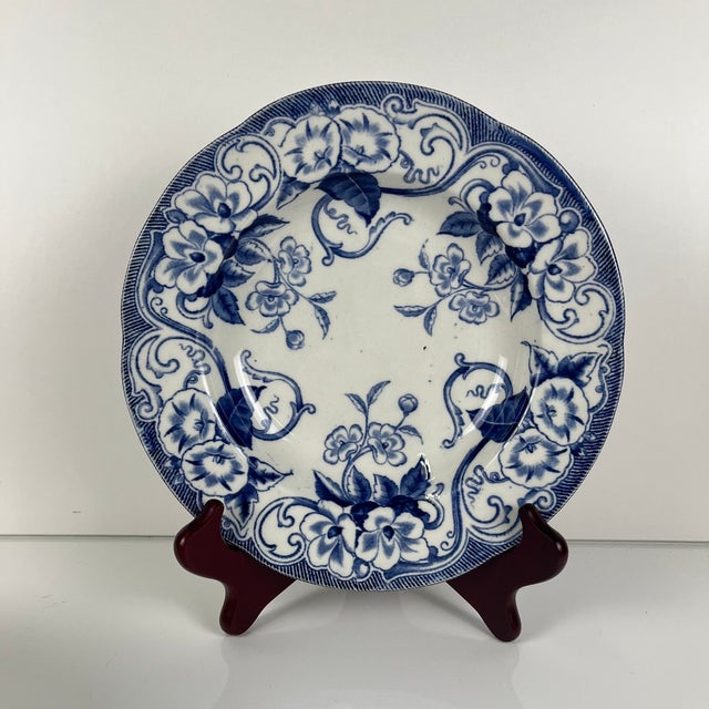 Set of 6 Earthenware Soup Plates “Flora” – Creil and Montereau, 19th Century, Blue Fine earthenware soup plate. from the...