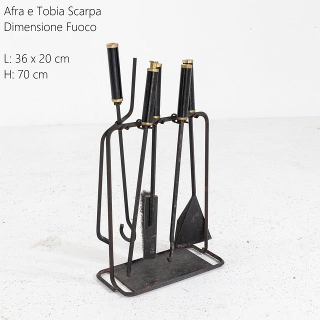 Black Fireplace Set by Afra and Tobia Scarpa for Dimensione Fuoco, 1970s, Set of 5 For Sale - Image 8 of 8