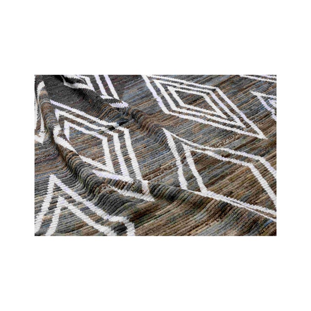 Textile Blue & Brown Modern Wool Rug For Sale - Image 7 of 8
