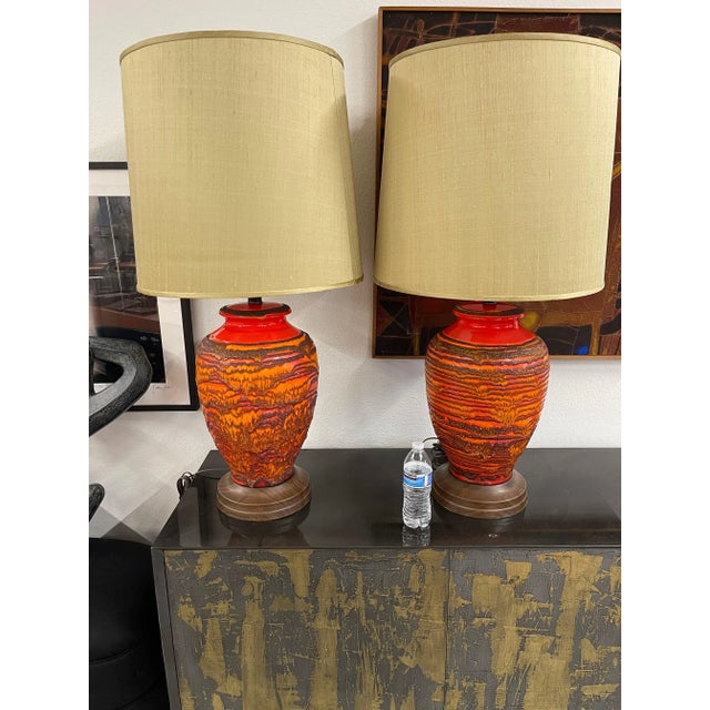 Lava Glaze Ceramic Lamps - A Pair For Sale - Image 9 of 13