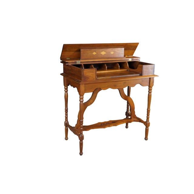 Mission Antique Mission Arts & Crafts Walnut Inlaid Spinet Secretary Desk Console Table For Sale - Image 3 of 18