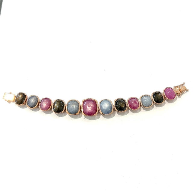 Art Deco Bochic "Capri" Vintage Ruby & Multi Color Fancy Sapphires Cuff Set 18K & Silver For Sale - Image 3 of 11