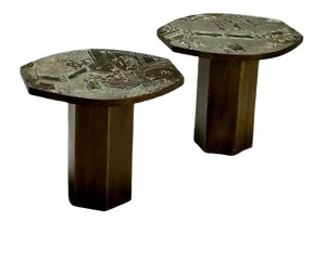 Philip and Kelvin LaVerne, Mid-Century Modern, Tao Side Tables, Bronze, 1960s - A Pair