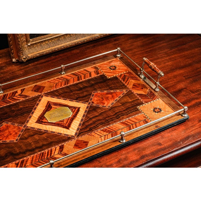 Exceptional High Quality Antique Marquetry Inlaid Wood World War I Militaria Presentation Serving Tray Barware Home Decor For Sale - Image 10 of 15