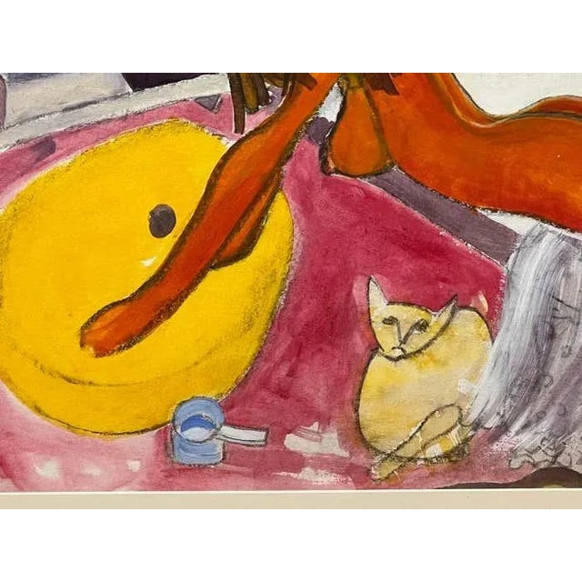 "Woman and Her Cat" Mixed Media Artwork by Rupert Picott For Sale - Image 4 of 6