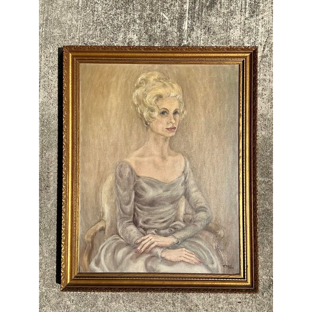Mid 20th Century Vintage MCM Original Oil Portrait of Woman For Sale - Image 5 of 12