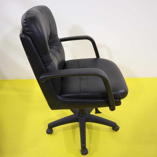 Vintage Black Faux Leather Swivel Office Chair For Sale - Image 4 of 10