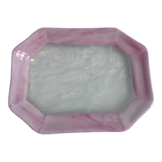 Vintage Pink Slag Glass Octagonal Tray For Sale