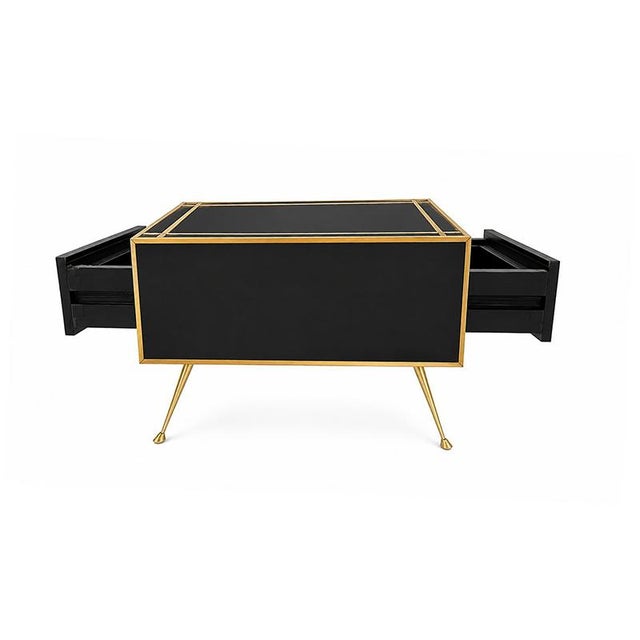 Black Glass and Brass Coffee Table, 1980s For Sale - Image 4 of 7