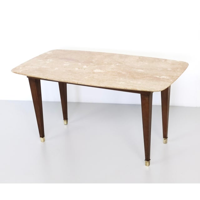 1950s Rectangular Beech Coffee Table with Pink Travertine Top attributed to Paolo Buffa, 1950s For Sale - Image 5 of 13