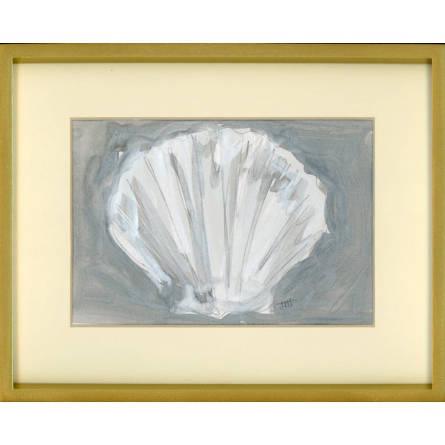 Altered Visage, Framed Contemporary Seashell Watercolor and Pencil Painting by Jj Hogan For Sale