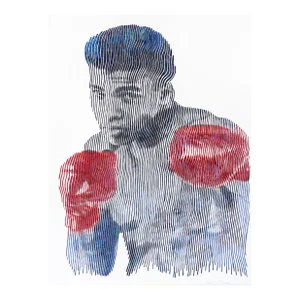 Muhammad Ali the King of the Ring - Abstract Figurative 3d Textural Painting Original Artwork by Virginie Schroeder