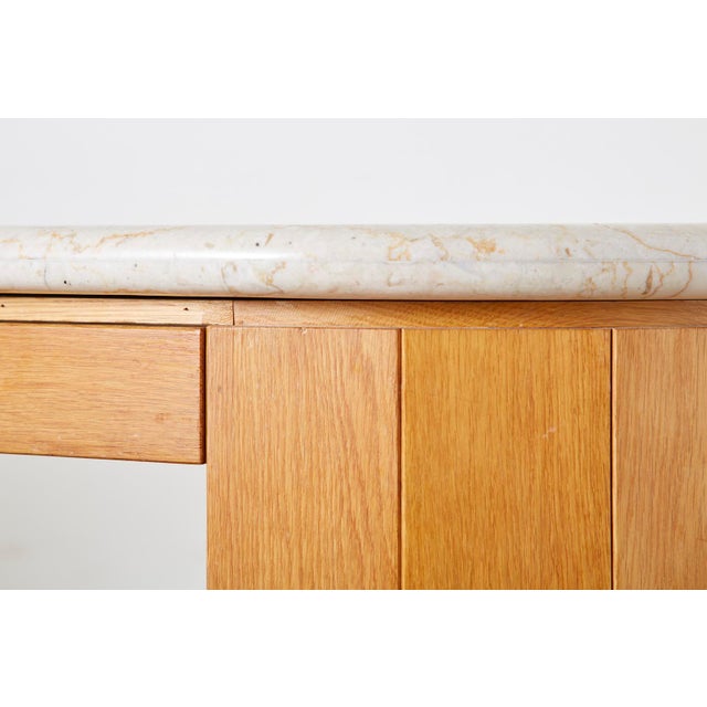 MarbleTop Oak Executive Pedestal Desk With Demilune Ends Chairish